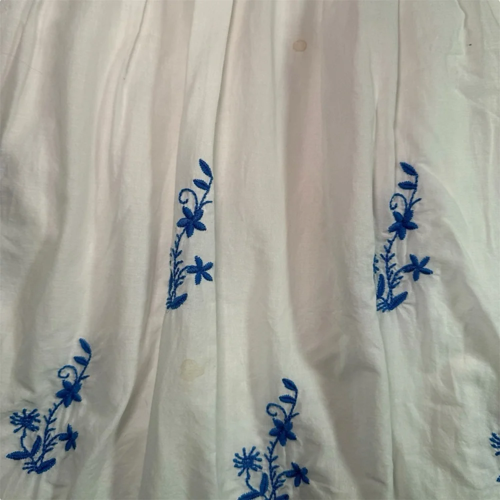 Lauren Ralph Lauren White Blue Embroidered Cotton Midi Skirt Size 10 Cottagecore - Picture 9 of 10